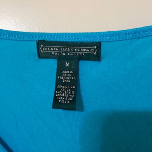 Ralph Lauren Turquoise V-Neck Tee Size Medium - Picture 3 of 4